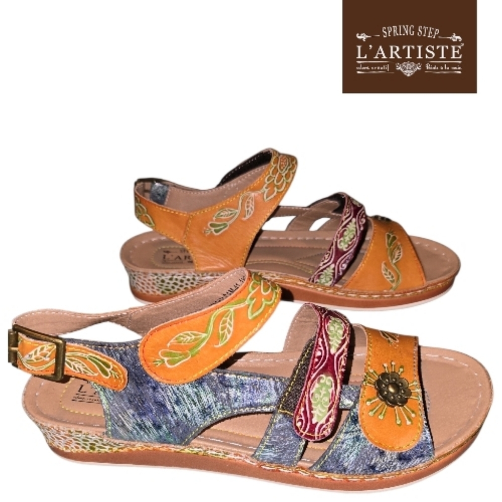 L'ARTISTE by Spring Step Sumacah Painted Leather Sandal Women's sz 41 EU/9.5 US - Picture 2 of 8